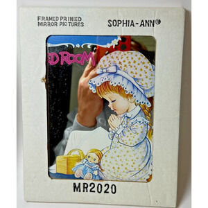 Vintage Sophia Ann Framed Mirror Picture Bedroom Blue Pink Girl Praying Doll NEW